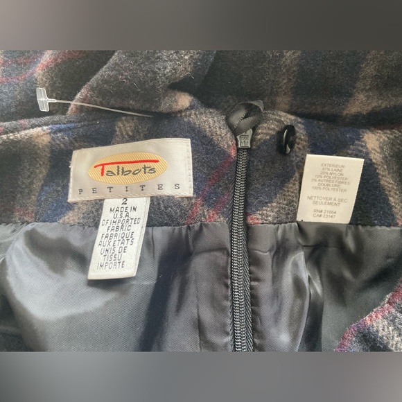 Talbots 2p Petite Vintage Wool Tartan Plaid Pencil Skirt Grey Navy Thick fleece - Picture 3 of 5